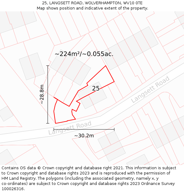 25, LANGSETT ROAD, WOLVERHAMPTON, WV10 0TE: Plot and title map