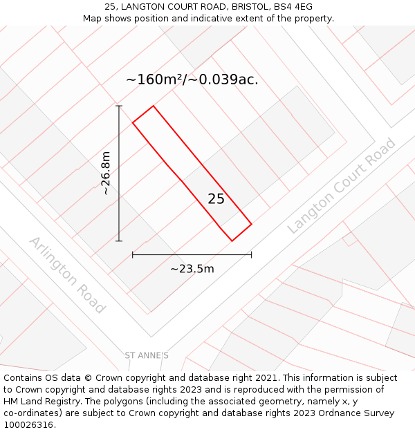 25, LANGTON COURT ROAD, BRISTOL, BS4 4EG: Plot and title map