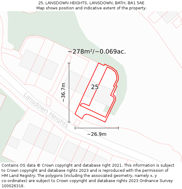 25, LANSDOWN HEIGHTS, LANSDOWN, BATH, BA1 5AE: Plot and title map
