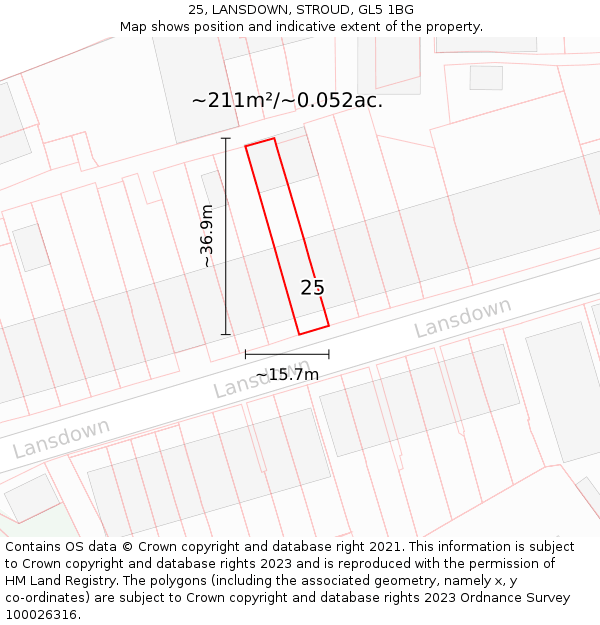 25, LANSDOWN, STROUD, GL5 1BG: Plot and title map