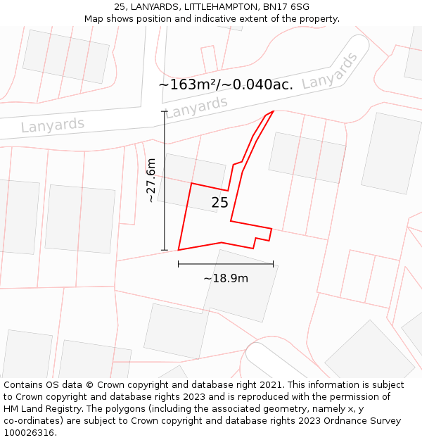 25, LANYARDS, LITTLEHAMPTON, BN17 6SG: Plot and title map