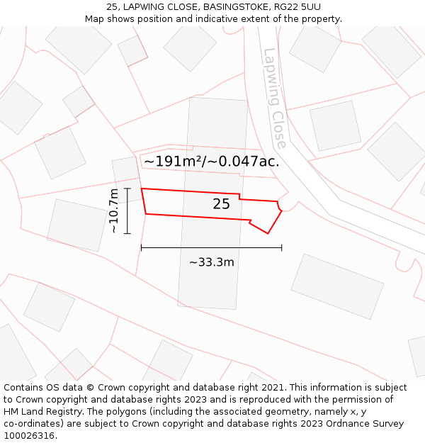 25, LAPWING CLOSE, BASINGSTOKE, RG22 5UU: Plot and title map