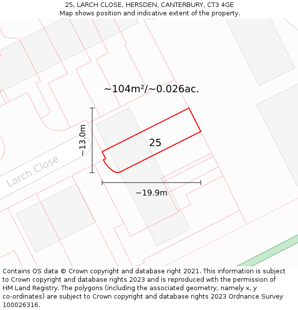 25, LARCH CLOSE, HERSDEN, CANTERBURY, CT3 4GE: Plot and title map