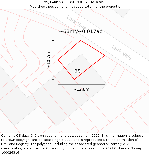 25, LARK VALE, AYLESBURY, HP19 0XU: Plot and title map