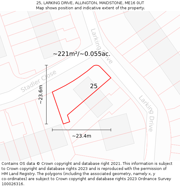 25, LARKING DRIVE, ALLINGTON, MAIDSTONE, ME16 0UT: Plot and title map