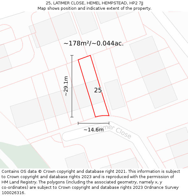 25, LATIMER CLOSE, HEMEL HEMPSTEAD, HP2 7JJ: Plot and title map
