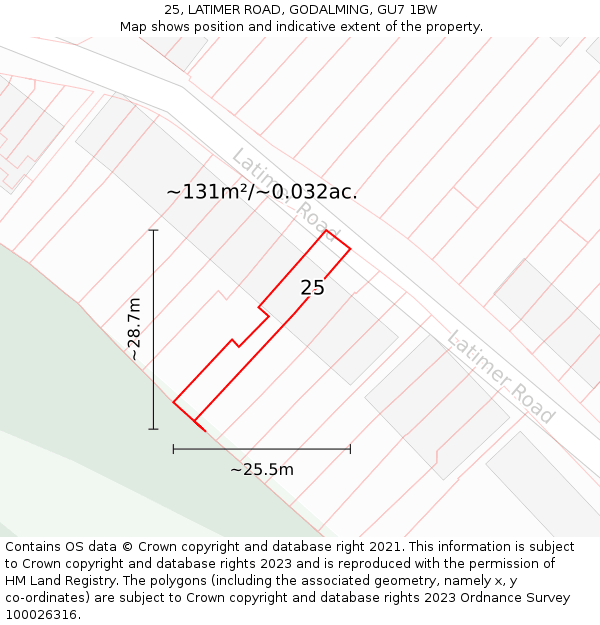 25, LATIMER ROAD, GODALMING, GU7 1BW: Plot and title map
