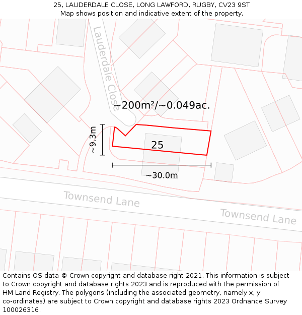 25, LAUDERDALE CLOSE, LONG LAWFORD, RUGBY, CV23 9ST: Plot and title map