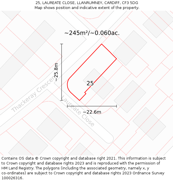 25, LAUREATE CLOSE, LLANRUMNEY, CARDIFF, CF3 5DG: Plot and title map