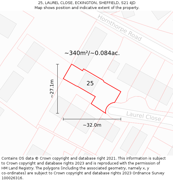 25, LAUREL CLOSE, ECKINGTON, SHEFFIELD, S21 4JD: Plot and title map