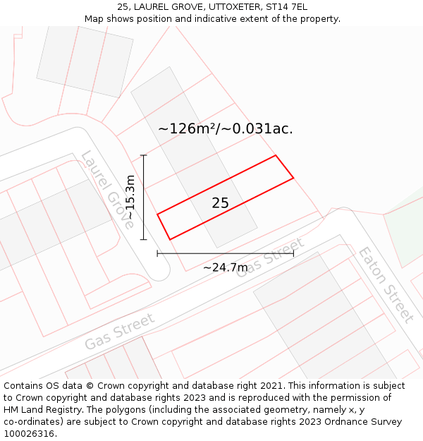 25, LAUREL GROVE, UTTOXETER, ST14 7EL: Plot and title map