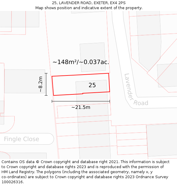 25, LAVENDER ROAD, EXETER, EX4 2PS: Plot and title map