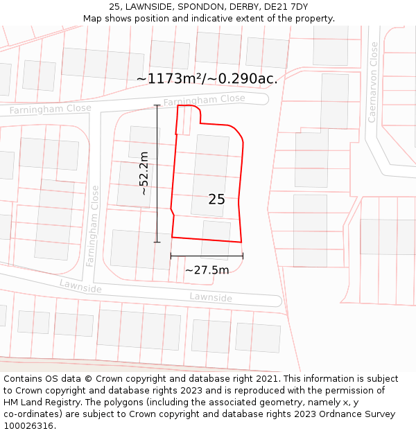 25, LAWNSIDE, SPONDON, DERBY, DE21 7DY: Plot and title map