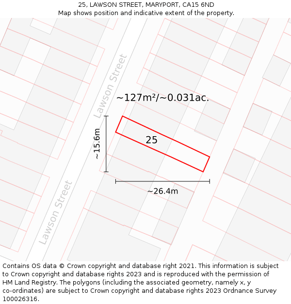 25, LAWSON STREET, MARYPORT, CA15 6ND: Plot and title map