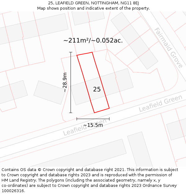 25, LEAFIELD GREEN, NOTTINGHAM, NG11 8EJ: Plot and title map