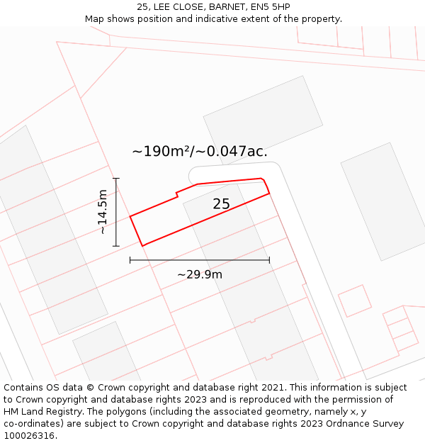 25, LEE CLOSE, BARNET, EN5 5HP: Plot and title map