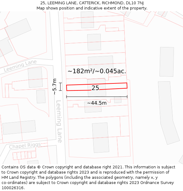 25, LEEMING LANE, CATTERICK, RICHMOND, DL10 7NJ: Plot and title map
