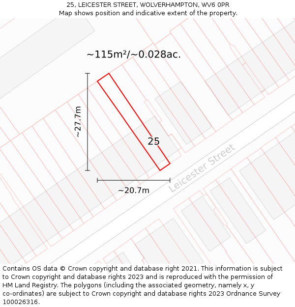 25, LEICESTER STREET, WOLVERHAMPTON, WV6 0PR: Plot and title map