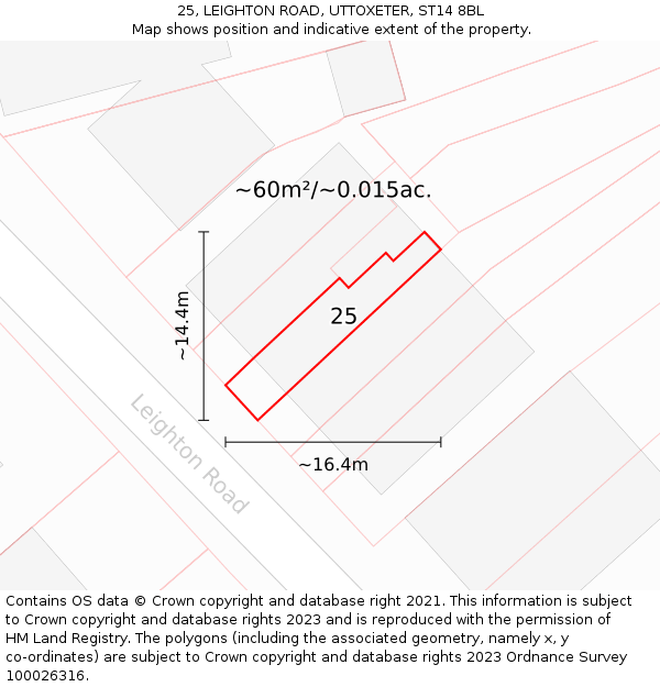 25, LEIGHTON ROAD, UTTOXETER, ST14 8BL: Plot and title map