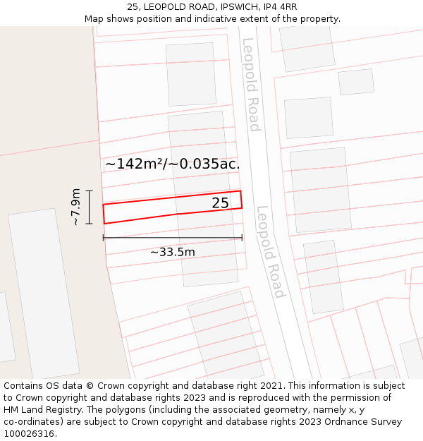 25, LEOPOLD ROAD, IPSWICH, IP4 4RR: Plot and title map