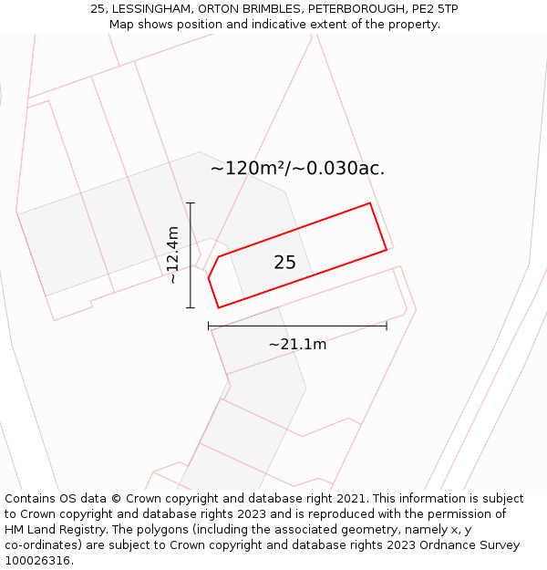 25, LESSINGHAM, ORTON BRIMBLES, PETERBOROUGH, PE2 5TP: Plot and title map