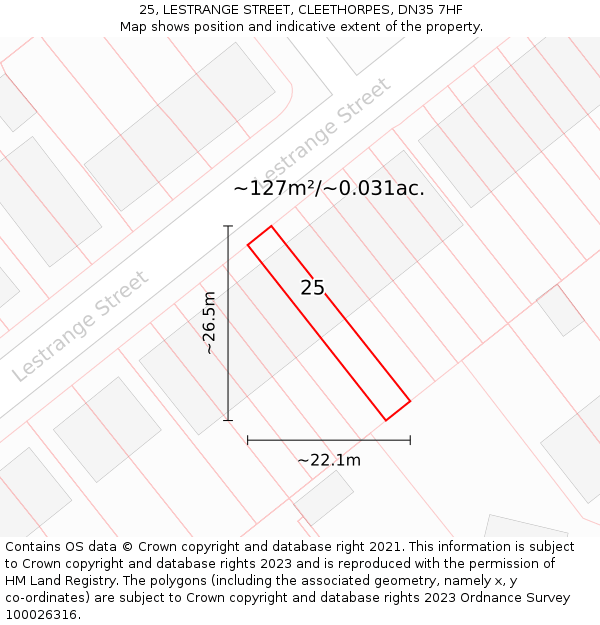 25, LESTRANGE STREET, CLEETHORPES, DN35 7HF: Plot and title map