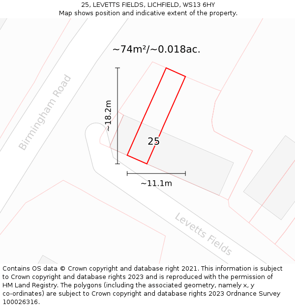25, LEVETTS FIELDS, LICHFIELD, WS13 6HY: Plot and title map