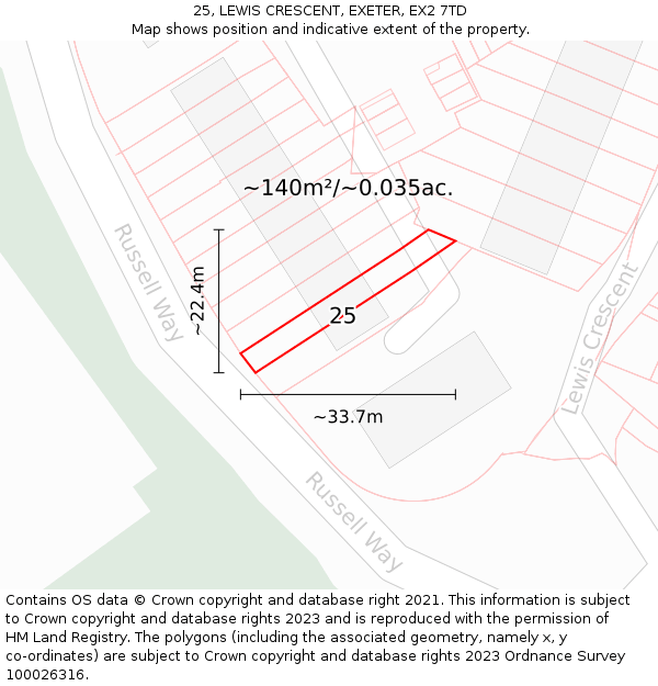 25, LEWIS CRESCENT, EXETER, EX2 7TD: Plot and title map
