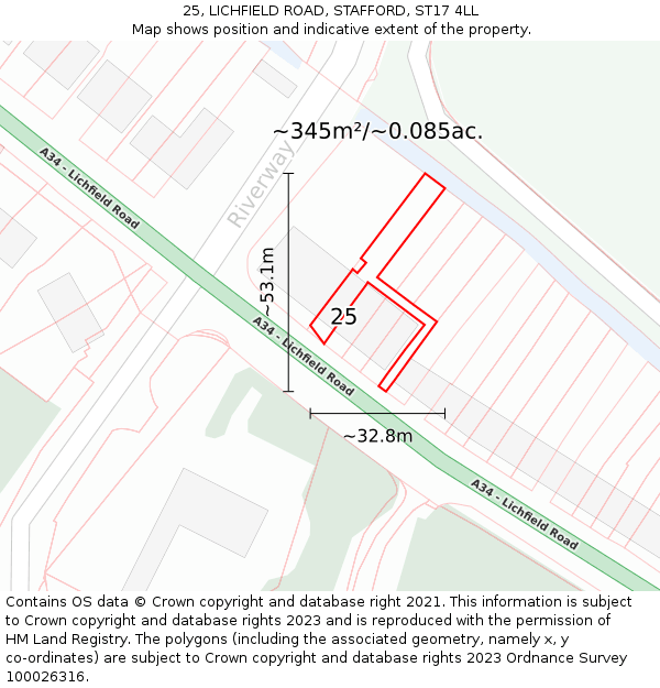 25, LICHFIELD ROAD, STAFFORD, ST17 4LL: Plot and title map