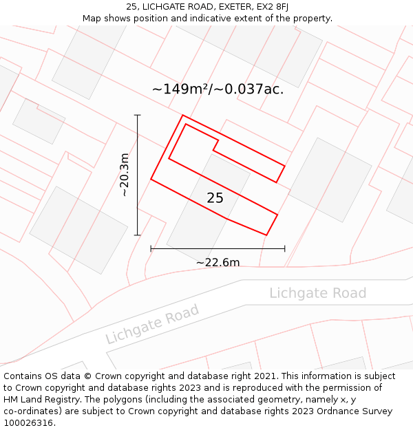 25, LICHGATE ROAD, EXETER, EX2 8FJ: Plot and title map