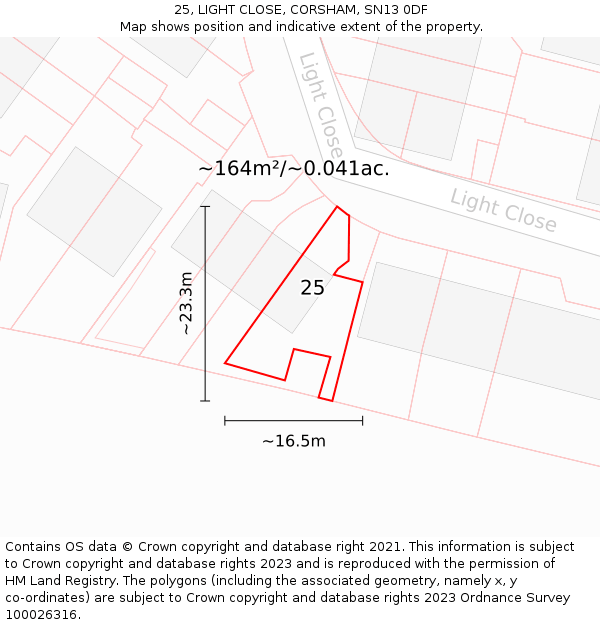 25, LIGHT CLOSE, CORSHAM, SN13 0DF: Plot and title map