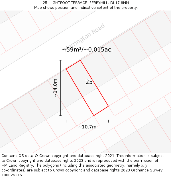 25, LIGHTFOOT TERRACE, FERRYHILL, DL17 8NN: Plot and title map