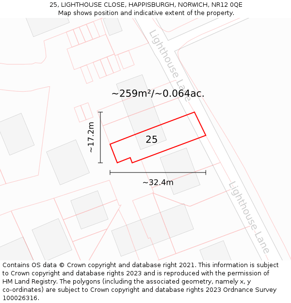 25, LIGHTHOUSE CLOSE, HAPPISBURGH, NORWICH, NR12 0QE: Plot and title map