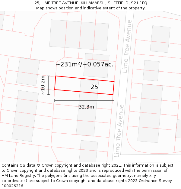 25, LIME TREE AVENUE, KILLAMARSH, SHEFFIELD, S21 1FQ: Plot and title map