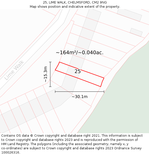 25, LIME WALK, CHELMSFORD, CM2 9NG: Plot and title map
