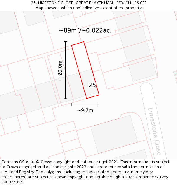 25, LIMESTONE CLOSE, GREAT BLAKENHAM, IPSWICH, IP6 0FF: Plot and title map