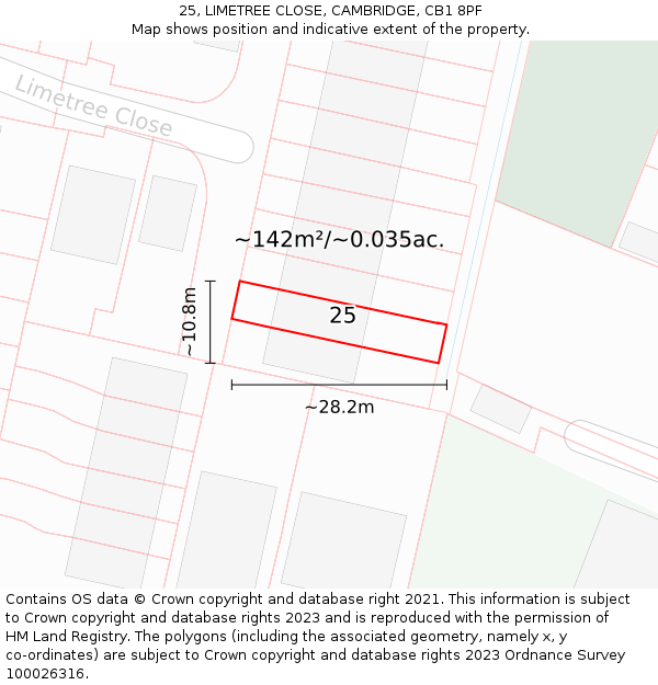 25, LIMETREE CLOSE, CAMBRIDGE, CB1 8PF: Plot and title map