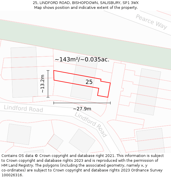 25, LINDFORD ROAD, BISHOPDOWN, SALISBURY, SP1 3WX: Plot and title map