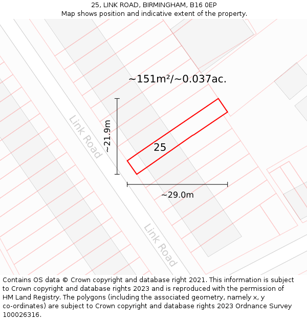 25, LINK ROAD, BIRMINGHAM, B16 0EP: Plot and title map