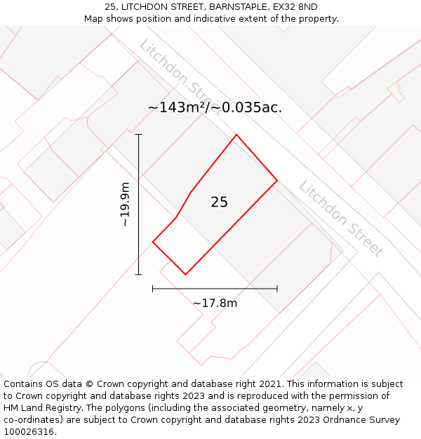 25, LITCHDON STREET, BARNSTAPLE, EX32 8ND: Plot and title map