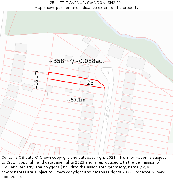 25, LITTLE AVENUE, SWINDON, SN2 1NL: Plot and title map