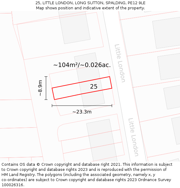 25, LITTLE LONDON, LONG SUTTON, SPALDING, PE12 9LE: Plot and title map