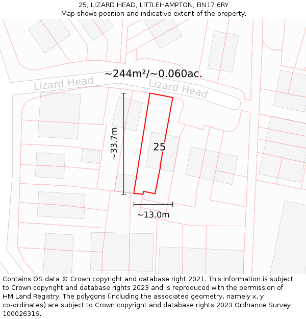25, LIZARD HEAD, LITTLEHAMPTON, BN17 6RY: Plot and title map