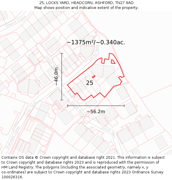 25, LOCKS YARD, HEADCORN, ASHFORD, TN27 9AD: Plot and title map