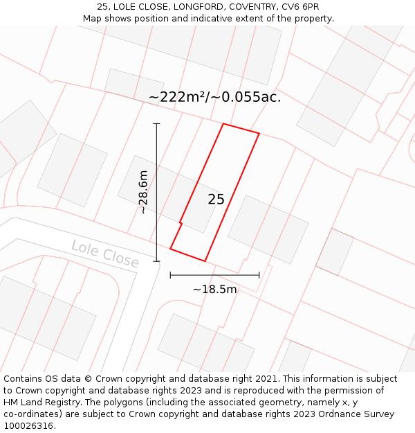 25, LOLE CLOSE, LONGFORD, COVENTRY, CV6 6PR: Plot and title map