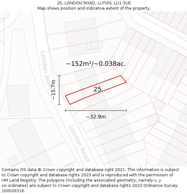 25, LONDON ROAD, LUTON, LU1 3UE: Plot and title map