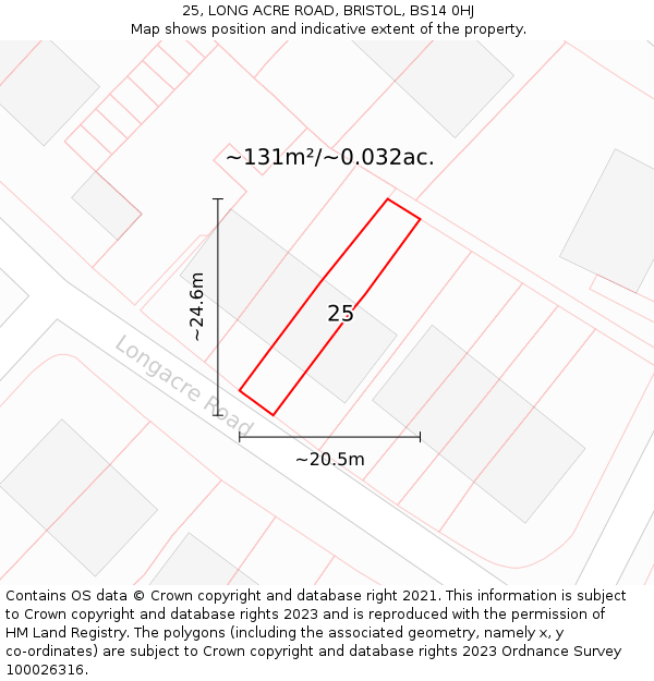 25, LONG ACRE ROAD, BRISTOL, BS14 0HJ: Plot and title map