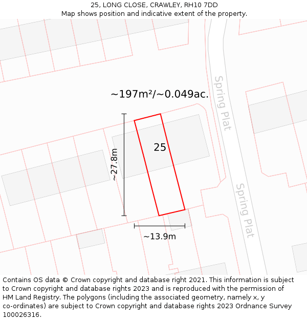 25, LONG CLOSE, CRAWLEY, RH10 7DD: Plot and title map