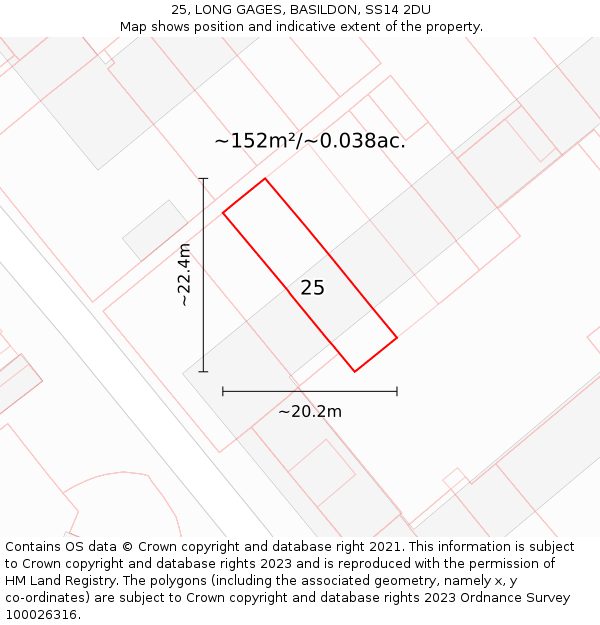 25, LONG GAGES, BASILDON, SS14 2DU: Plot and title map