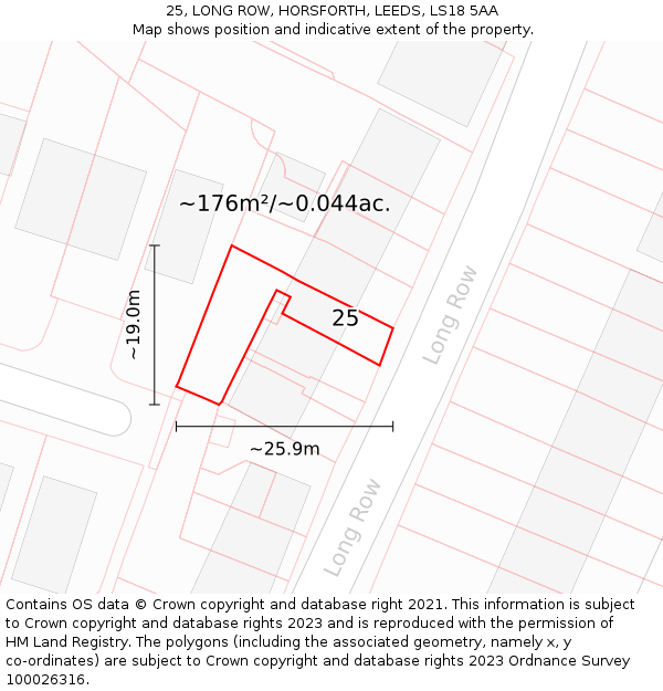 25, LONG ROW, HORSFORTH, LEEDS, LS18 5AA: Plot and title map